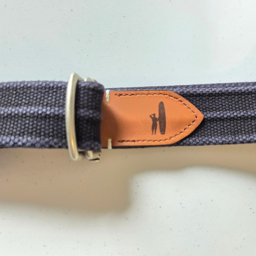 johnnie-O Mens XXL Blue Gray Canvas D-Ring Belt Made in USA Surfer Logo